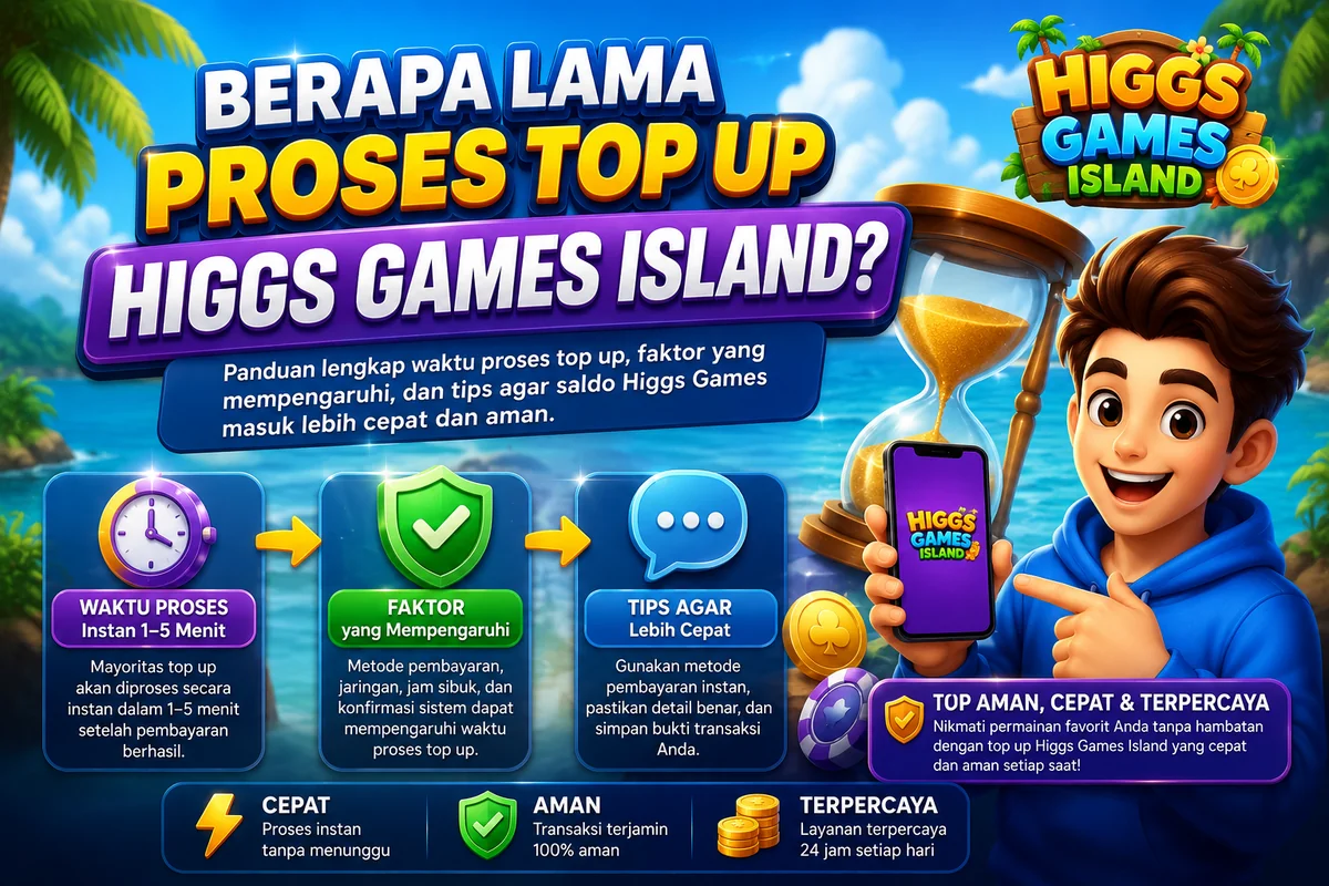 Ilustrasi proses top up Higgs Games Island kurang dari 1 menit di Dokter Chip
