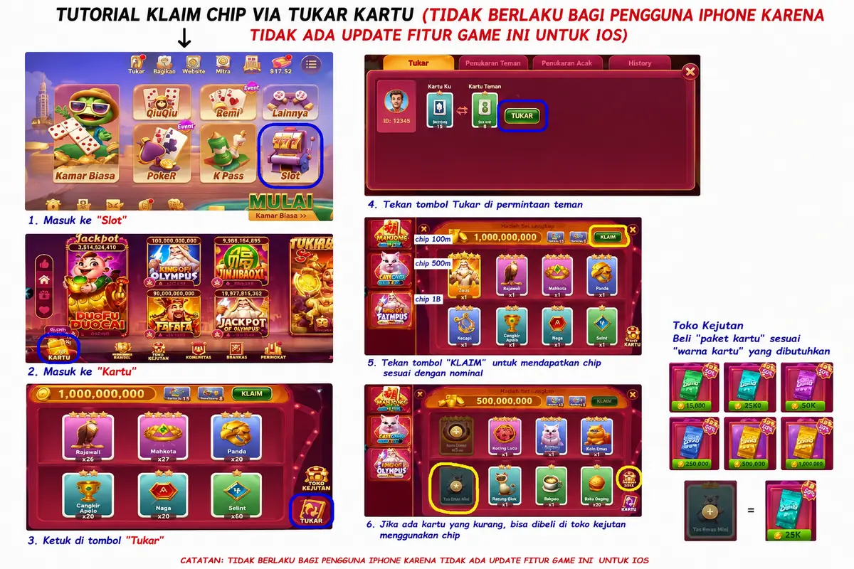 Cara claim chip via kartu di Higgs Domino Island melalui fitur Tukar Kartu untuk mendapatkan chip gratis